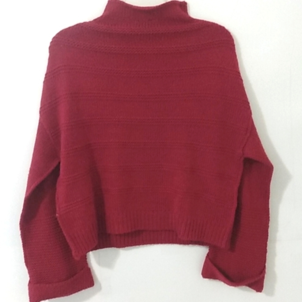 JESSICA SIMPSON OVERSIZED CROP KNIT SWEATER - Burgundy Wine - SIZE Small EUC